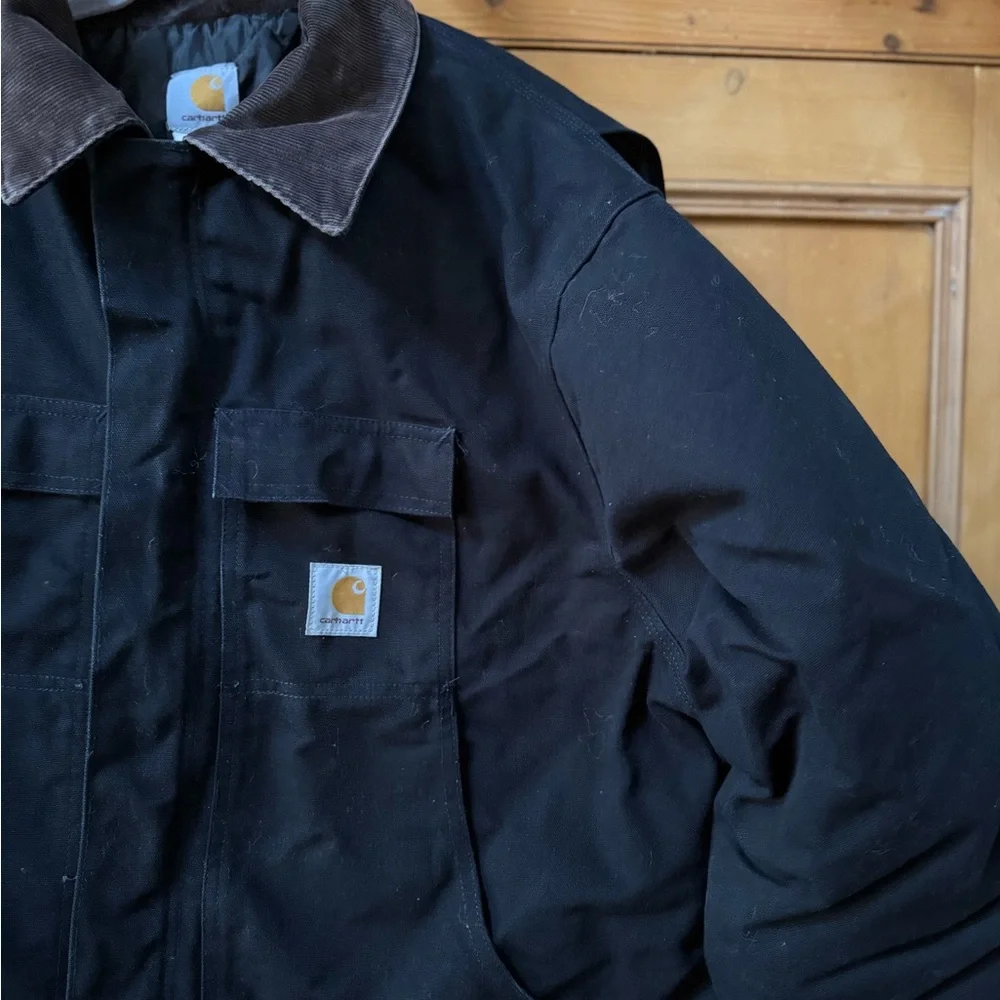 Carhartt black Jacket with brown corduroy Collar xxl long fit possibly vintage - Picture 3 of 6